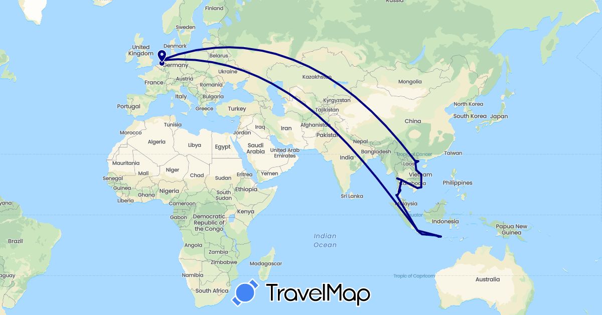 TravelMap itinerary: driving in Indonesia, Netherlands, Thailand, Vietnam (Asia, Europe)
